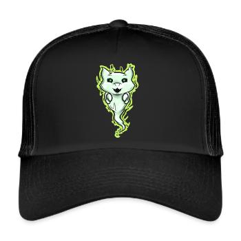 Ghost Cat Spirit Green Eyes Halloween - Trucker Cap - black/black - Front