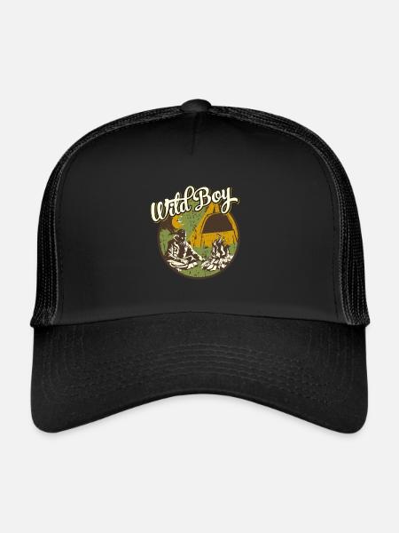 Wild Boy Outdoor Camper Camping Design T-Shirt - Trucker Cap - black/black - Front