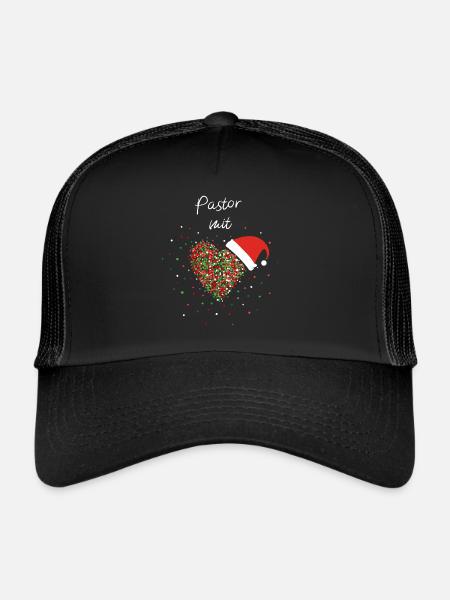 Pastor mit Herz Weihnachtsoutfit Nikolausmütze - Trucker Cap - Schwarz/Schwarz - Vorne