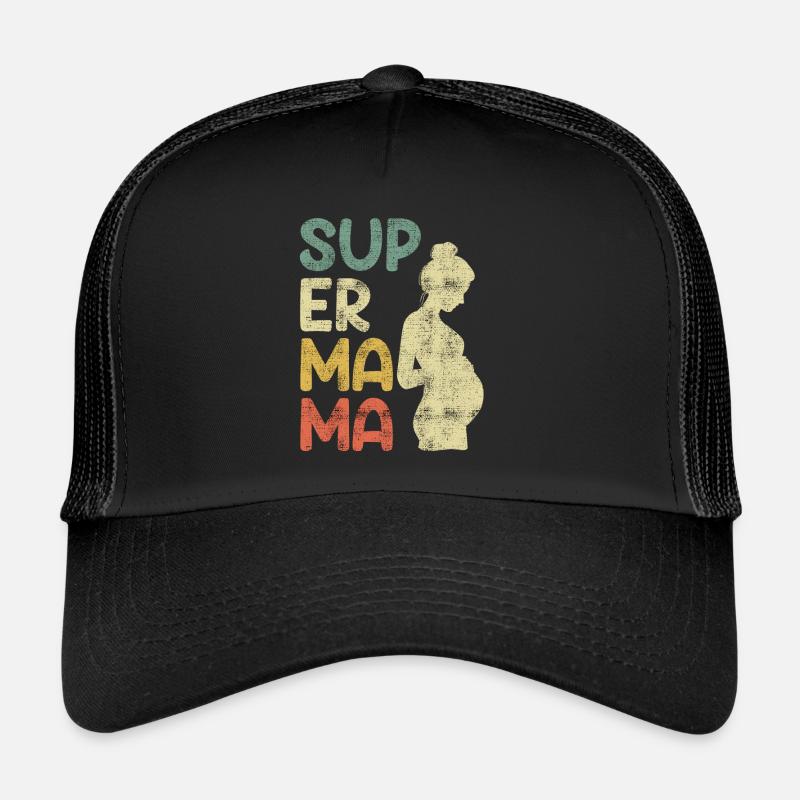 Super Mama schwanger Beste Mutter Kind - Trucker Cap - Schwarz/Schwarz
