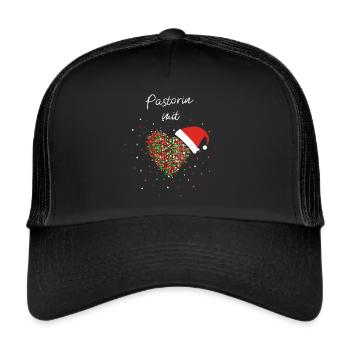 Pastorin mit Herz Weihnachtsmütze Wichteln - Trucker Cap - Schwarz/Schwarz - Vorne