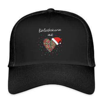 Bibliothekarin mit Herz Weihnachtsoutfit - Trucker Cap - Schwarz/Schwarz - Vorne