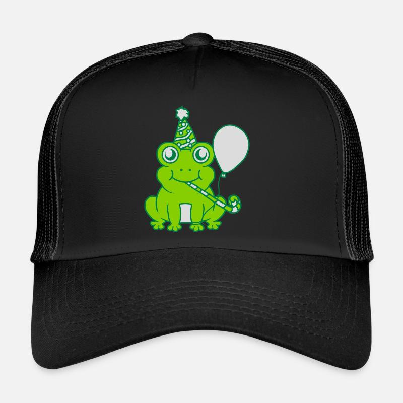 Geburtstag feiernder kleiner Frosch - Trucker Cap - Schwarz/Schwarz
