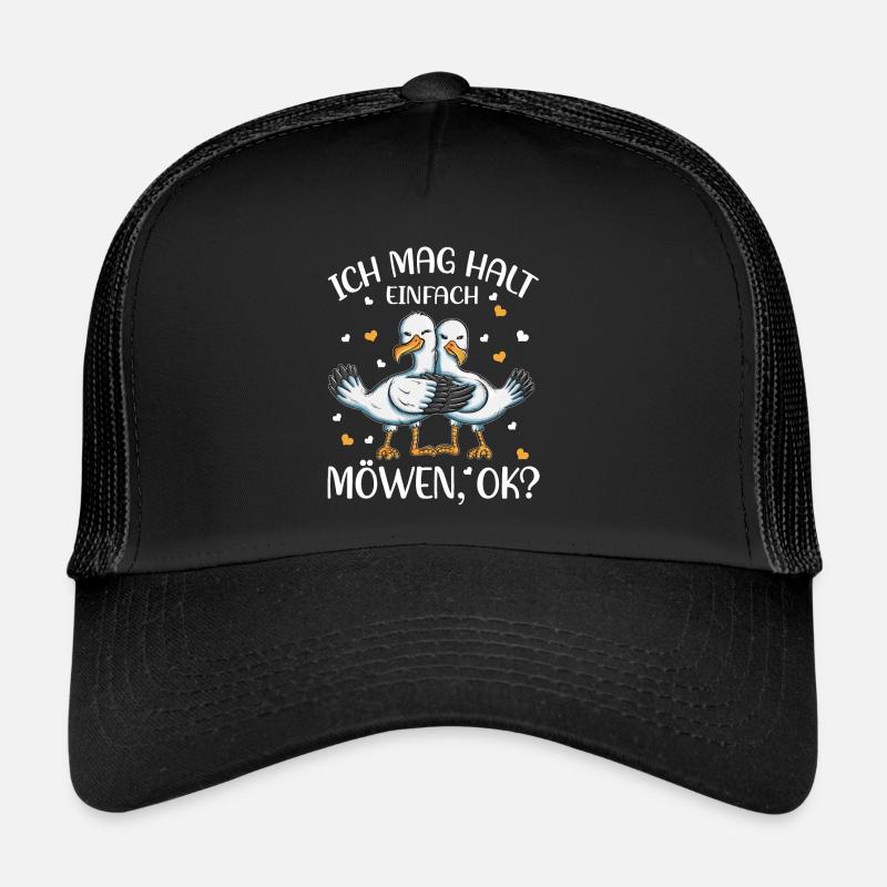 Ich mag halt einfach Möwen OK Möwe Outfit Geschenk - Trucker Cap - Schwarz/Schwarz
