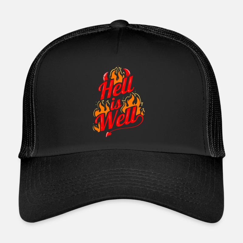 Hell Is Well Flames Devils Horns And Tail Trucker Cap