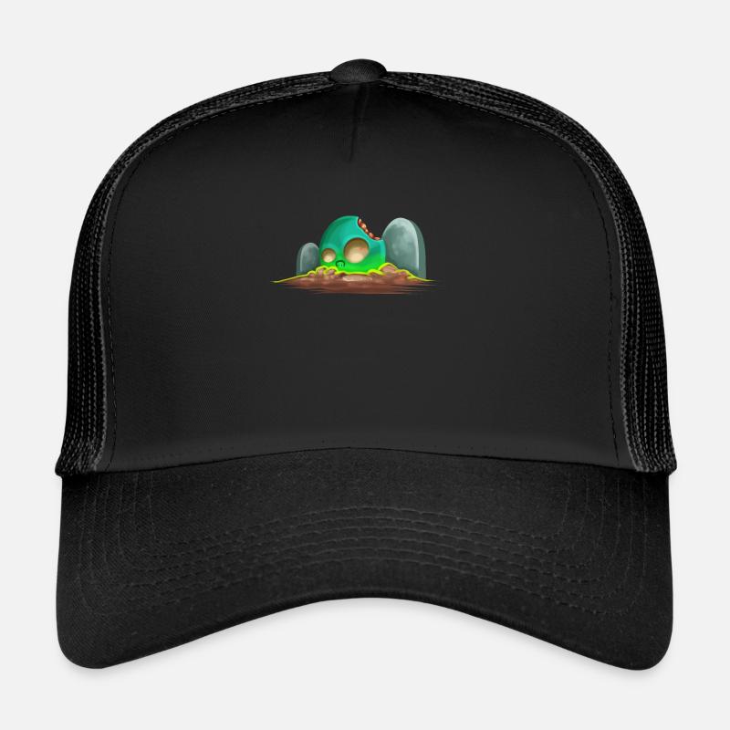 Bite Off Comic Zombie Skull On Graveyard Trucker Cap