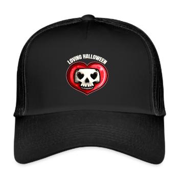Lovely Cute Skull In Heart Loving Halloween - Trucker Cap - black/black - Front