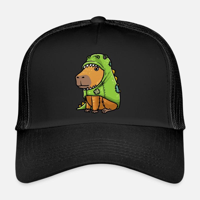 Capybara In A Dinosaur Costume Funny - Trucker Cap - black/black