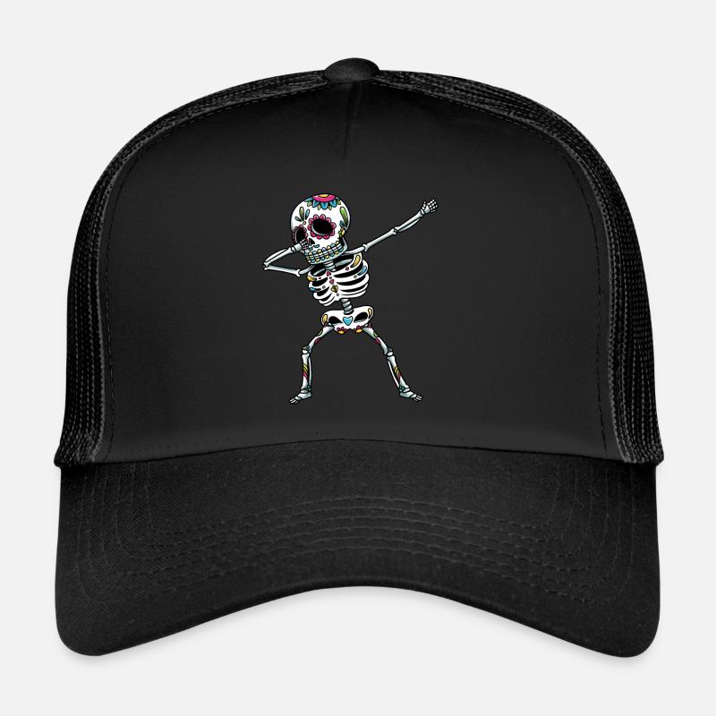 Dabbing Sugar Skull Skeleton Dia De Los Muertos - Casquette trucker  - noir/noir