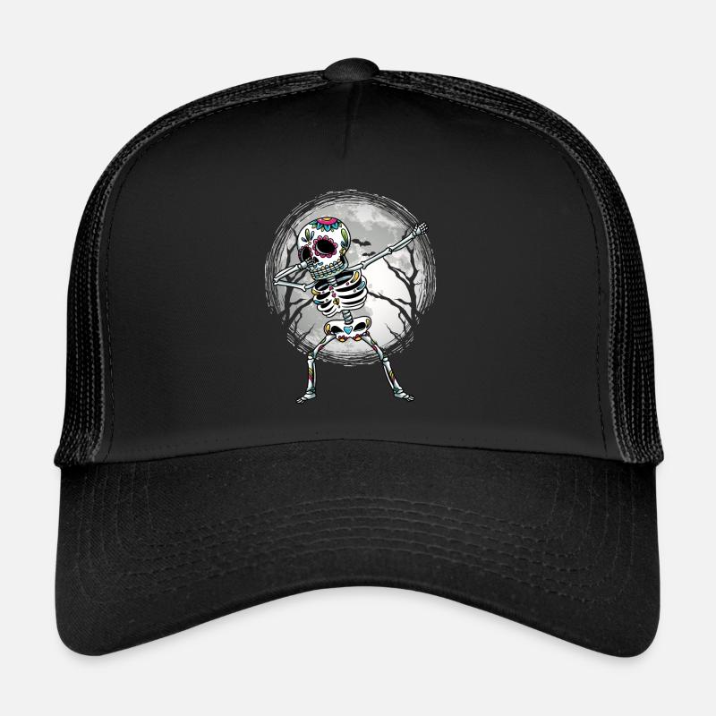 Dabbing Sugar Skull Skelett Dia De Los Muertos - Trucker Cap - Schwarz/Schwarz