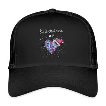 Bibliothekarin mit Herz Bücherwurm Nikolausmütze - Trucker Cap - Schwarz/Schwarz - Vorne