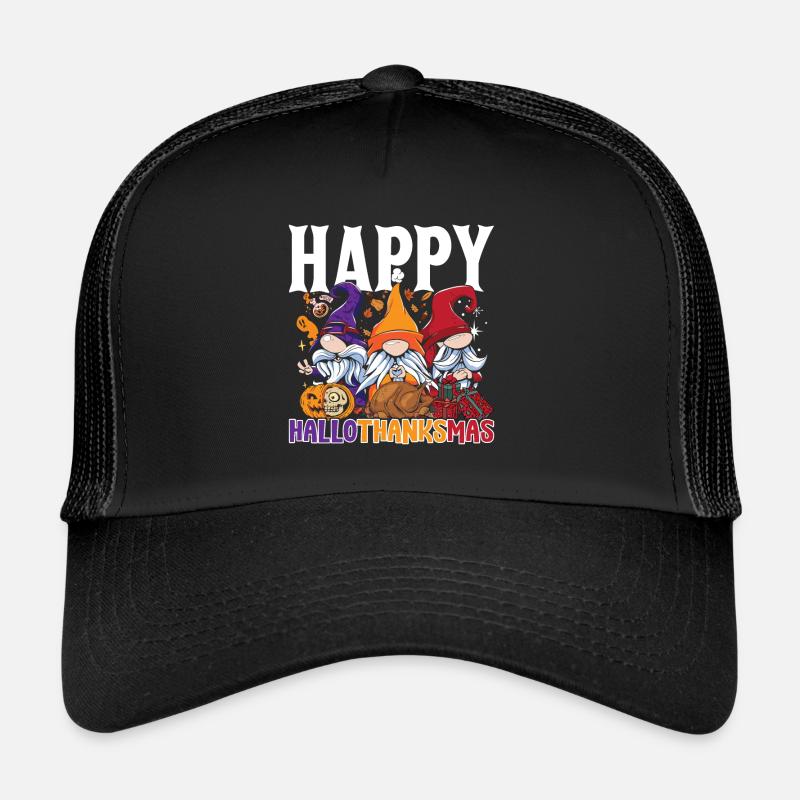 Hallothanksmas Three Gnomes Halloween Christmas - Trucker Cap - Schwarz/Schwarz
