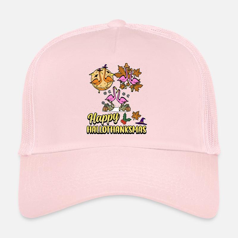 Hellothanksmas Flamingo Halloween Christmas Trucker Cap