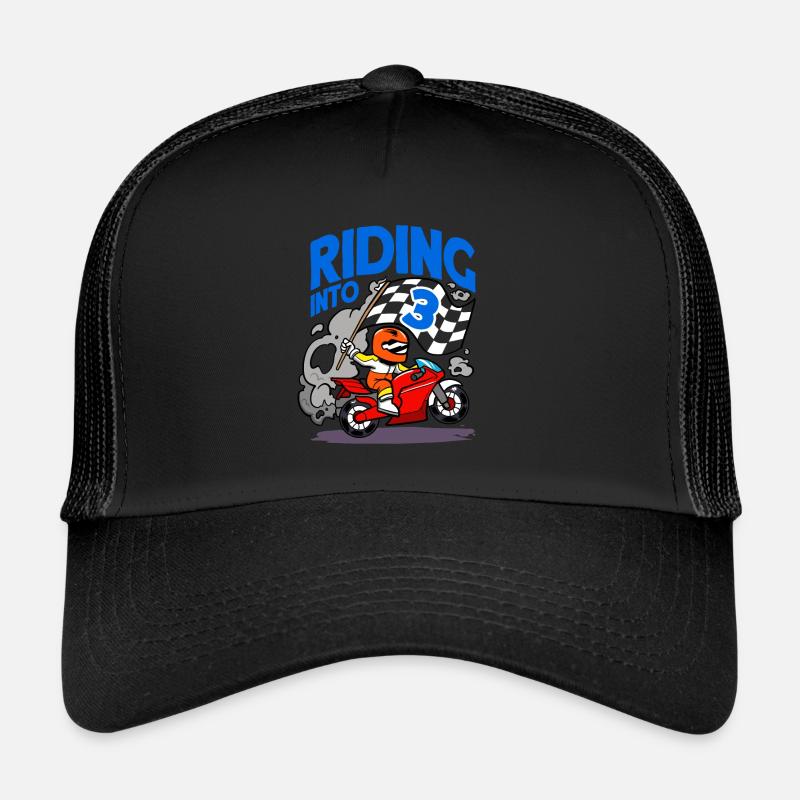 Motorcyclist Riding Into 3 Boy Motorcycle Birthday Trucker Cap