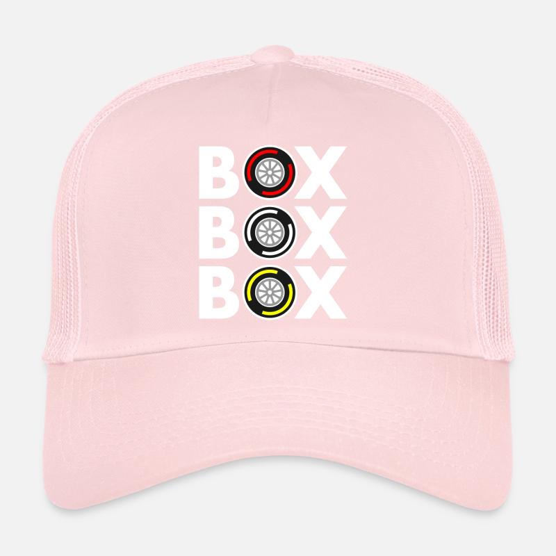 Box Box Box Grand Prix Tyre Compound White Design Trucker Cap