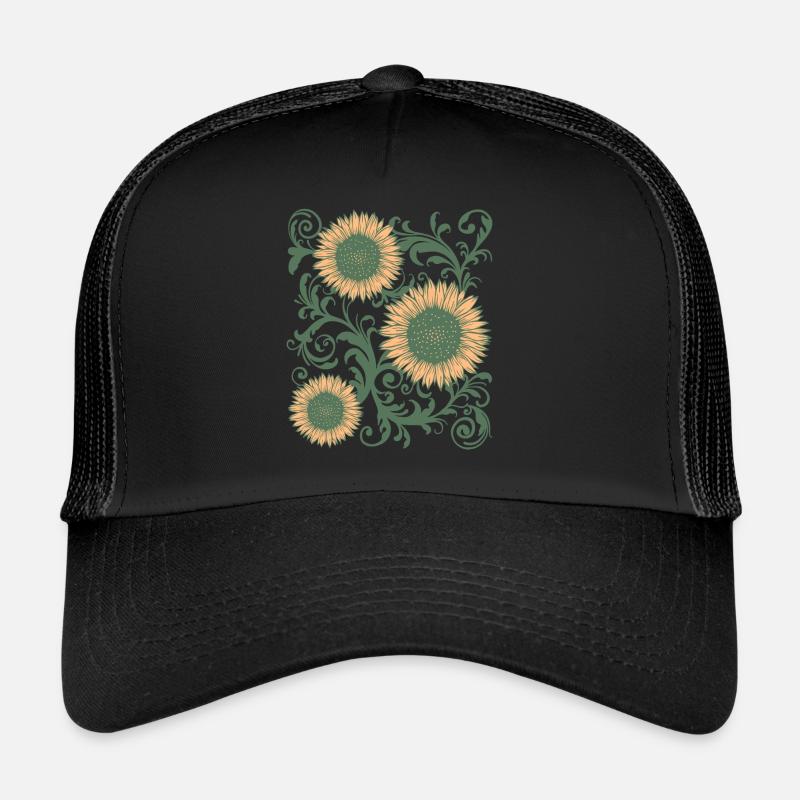 Baroque Aesthetic Sunflower Pattern Dark Academia Trucker Cap