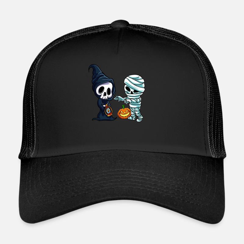 Mummy and skeleton with pumpkin Trucker Cap