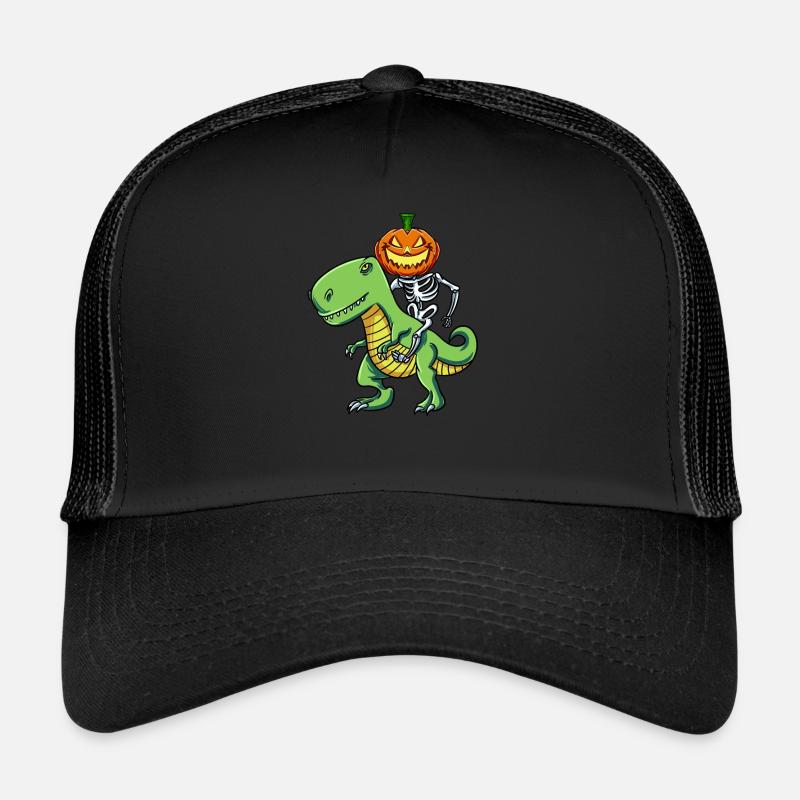 Skelett Kürbis Reitender T Rex - Trucker Cap - Schwarz/Schwarz