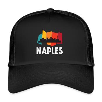 Naples-Skyline-Rétro- Italie-Souvenir-Italien - Casquette trucker  - noir/noir - Devant