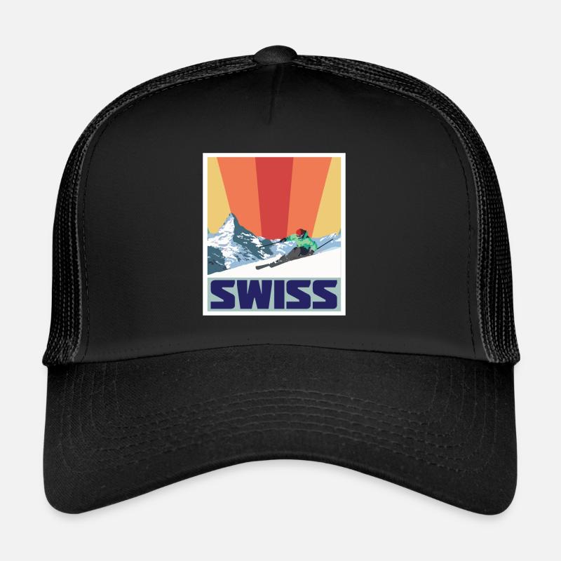 Nationalpark Schweizer Engadin Souvenir Alpen Schw - Trucker Cap - Schwarz/Schwarz