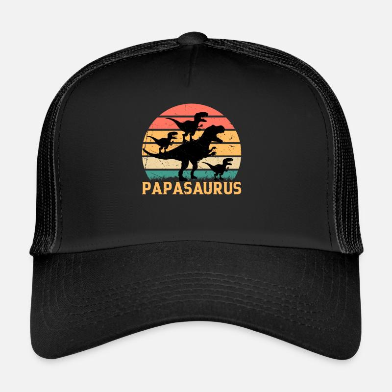 Papasaurus Papa With Three Kids - Papa Saurus Papa Trucker Cap