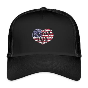 American Flag Heart for Veterans Day - Trucker Cap - Schwarz/Schwarz - Vorne