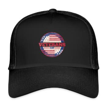 US Flag Round Logo For Veterans Day - Trucker Cap - Schwarz/Schwarz - Vorne