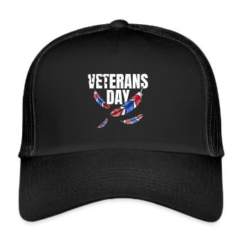 Red Blue And White Feathers For Veterans Day - Trucker Cap - black/black - Front