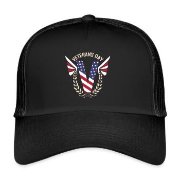 Big V In Us Flag Colors With Oak Leaves For - Trucker Cap - Schwarz/Schwarz - Vorne