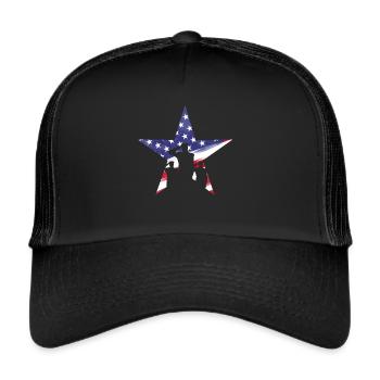 US Flag Star With Saluting Soldiers July 4th - Trucker Cap - Schwarz/Schwarz - Vorne