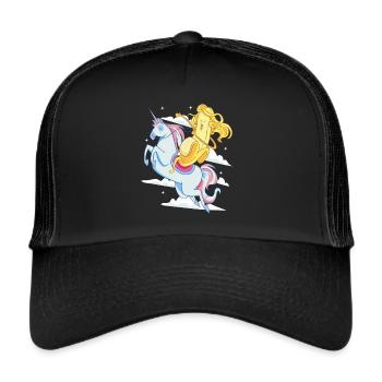 Banane héroïque aux cheveux longs chevauchant une licorne - Casquette trucker  - noir/noir - Devant
