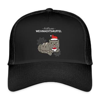 Weihnachtsmuffel Katze Anti Weihnachten Xmas - Trucker Cap - Schwarz/Schwarz - Vorne