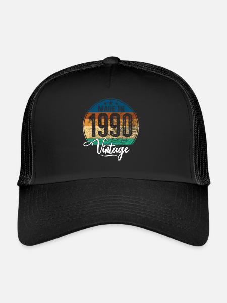Millésime Fabriqué en 1990 Année de naissance 1990 Anniversaire - Casquette trucker  - noir/noir - Devant