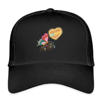 Papillon à cœur ouvert Dicton de motivation avec fesses - Casquette trucker  - noir/noir - Devant