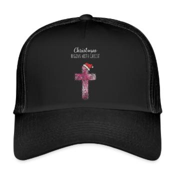Chapeau de Noël Croix Chrétien Jésus Dieu - Casquette trucker  - noir/noir - Devant