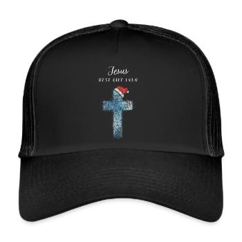 Jesus Nikolausmütze Weihnachtsmotiv Heiligabend - Trucker Cap - Schwarz/Schwarz - Vorne