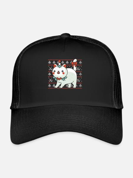 Kawaii Cat Candle Décembre Vacances Moche Noël - Casquette trucker  - noir/noir - Devant