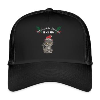 Katze Katzen Weihnachtsmuffel Anti Weihnachten - Trucker Cap - Schwarz/Schwarz - Vorne