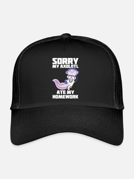 Axolotl Astronaut Hausaufgaben Lustiges Weltraum-S - Trucker Cap - Schwarz/Schwarz - Vorne