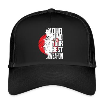 Samurai japanische Krieger Ninja Schwert Katana - Trucker Cap - Schwarz/Schwarz - Vorne