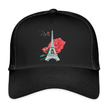 Paris Rose Eiffelturm Rosen Französische Liebe Fra - Trucker Cap - Schwarz/Schwarz - Vorne