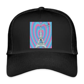 Eiffel Tower-Retro Heart-Paris-Roses-French Lie - Trucker Cap - black/black - Front