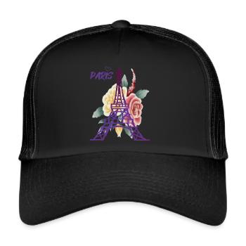Eiffelturm-Rosen-Paris-Herz-Frankreich-Andenken-fr - Trucker Cap - Schwarz/Schwarz - Vorne