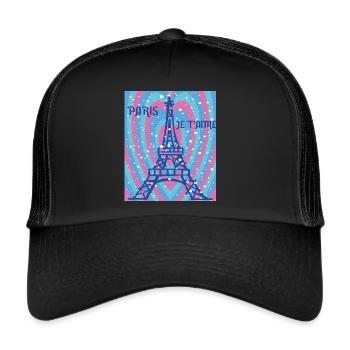Herz für Eiffelturm Ich liebe Paris Schnee Frankre - Trucker Cap - Schwarz/Schwarz - Vorne