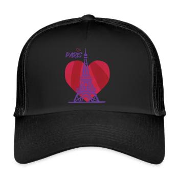 Love Eiffel Tower Heart Paris France Keepsake f - Trucker Cap - black/black - Front