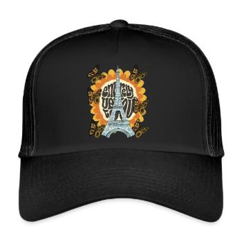 Eiffel Tower-Sunflower-Paris-Butterfly-Frenchman - Trucker Cap - black/black - Front