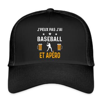 je peux pas j'ai baseball baseballeur et apéro - Casquette trucker  - noir/noir - Devant
