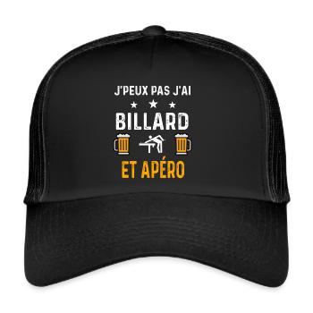 je peux pas j'ai billard et apéro billard - Casquette trucker  - noir/noir - Devant