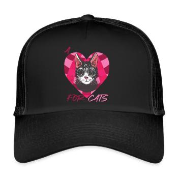 Liebes-Katzen-Kätzchen mit Herz-Katzen-Liebes-cool - Trucker Cap - Schwarz/Schwarz - Vorne
