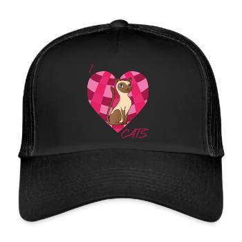 Siam Cat Love Cats Siamese Cat Heart for Cats and K - Trucker Cap - black/black - Front